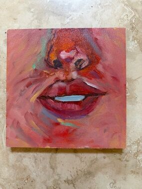 Abstract Lip Portrait Painting in Red and Pink by Leslie Perez